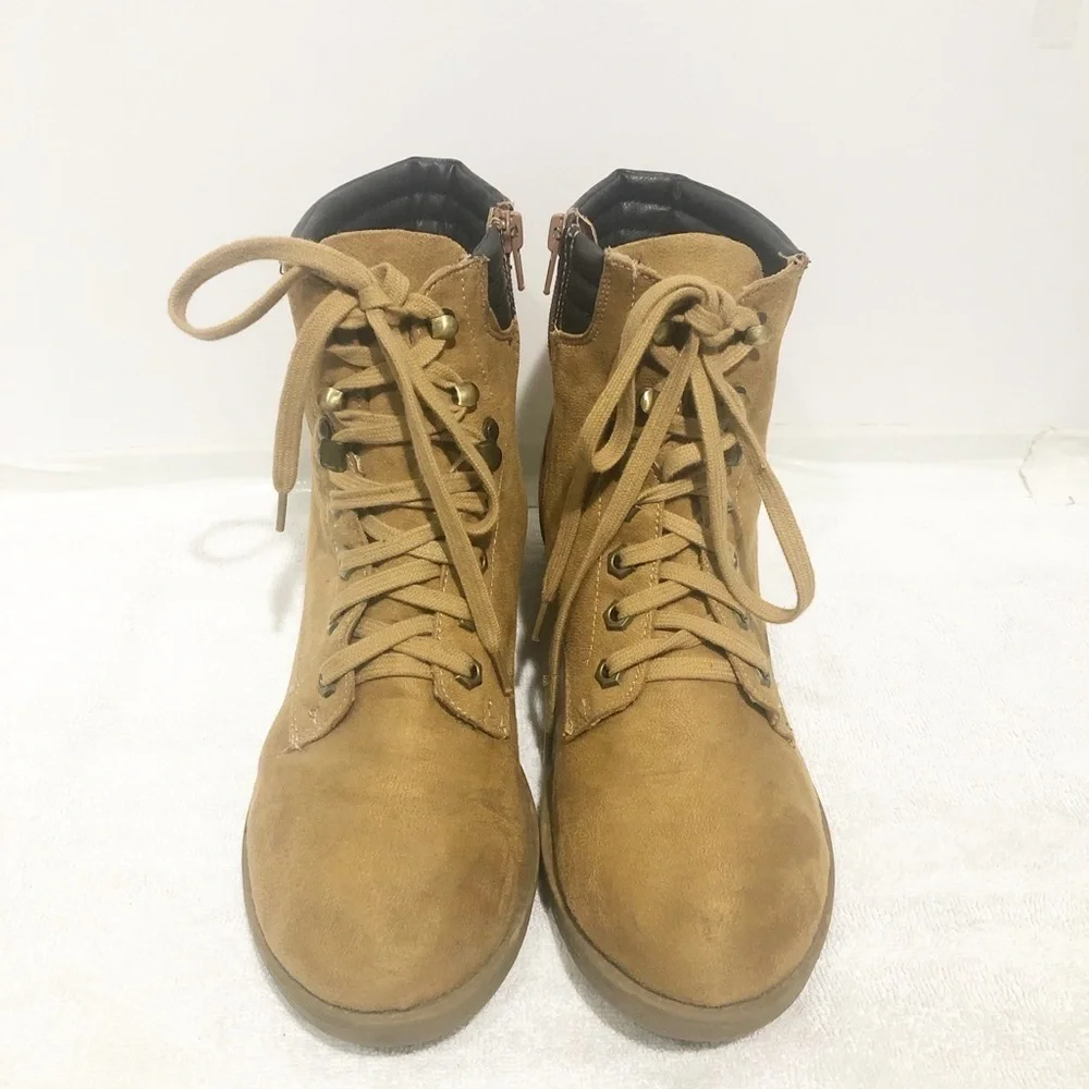 Soda faux suede lace and side zip bootie.